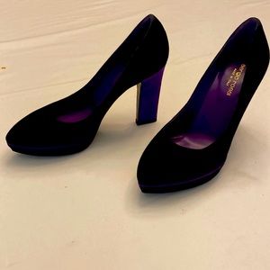 Nwt Sergio Rossi, Italian design guru. Never worn black suede, purple suede heel